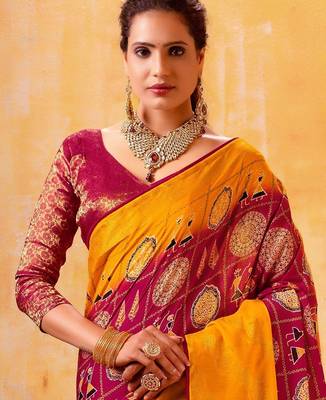 yellow woven design printed warli zari patola saree 3