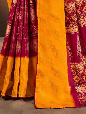 yellow woven design printed warli zari patola saree 4