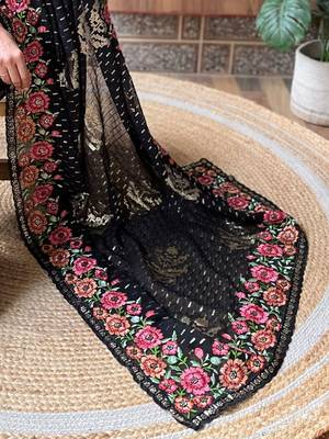 black embellished embroidered poly georgette saree 5