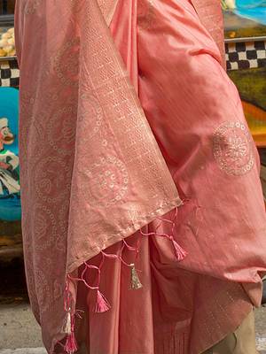 peach peach-coloured ethnic motifs woven design banarasi saree 5