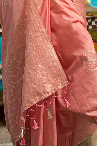 peach peach-coloured ethnic motifs woven design banarasi saree