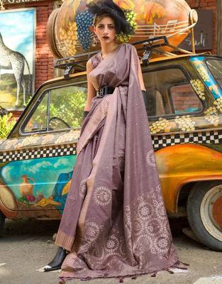 mauve mauve ethnic motifs woven design banarasi saree 1