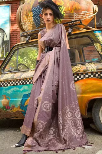 mauve mauve ethnic motifs woven design banarasi saree