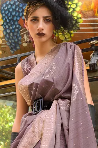 mauve mauve ethnic motifs woven design banarasi saree