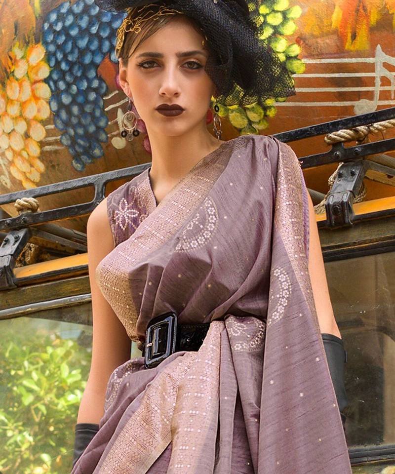 mauve mauve ethnic motifs woven design banarasi saree