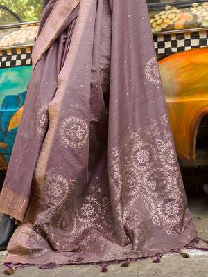 mauve mauve ethnic motifs woven design banarasi saree 5