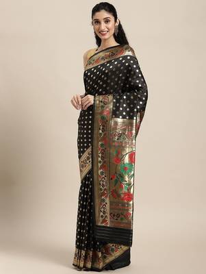 black black zari silk blend paithani saree 1