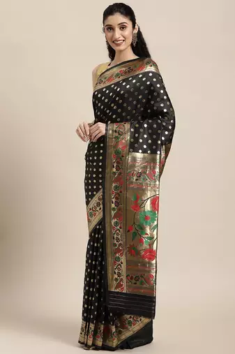 black black zari silk blend paithani saree