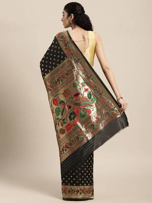 black black zari silk blend paithani saree 2