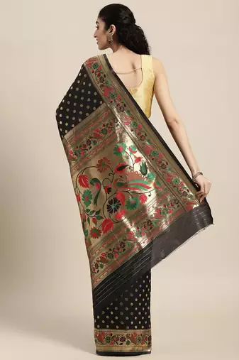 black black zari silk blend paithani saree