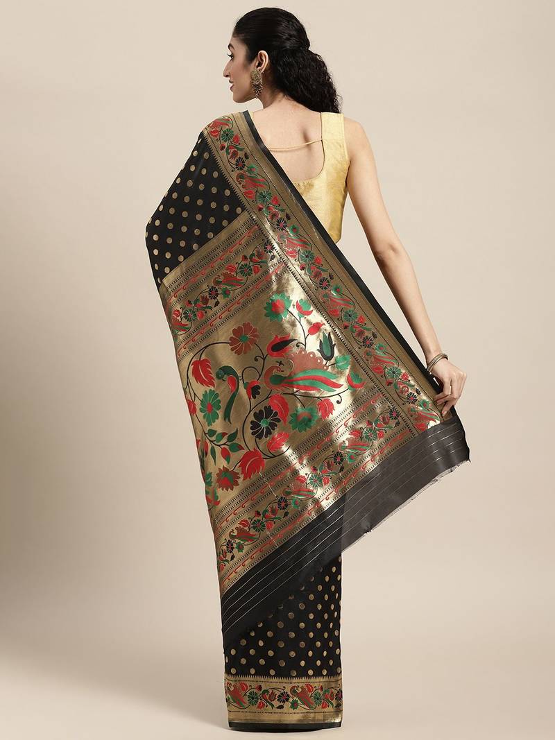 black black zari silk blend paithani saree