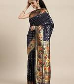 navy_blue navy blue & gold-toned zari silk blend paithani saree