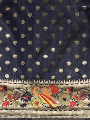 navy_blue navy blue & gold-toned zari silk blend paithani saree 3