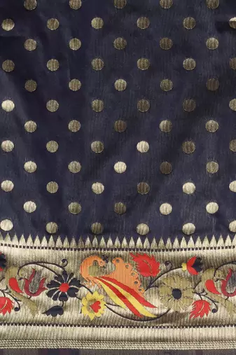 navy_blue navy blue & gold-toned zari silk blend paithani saree