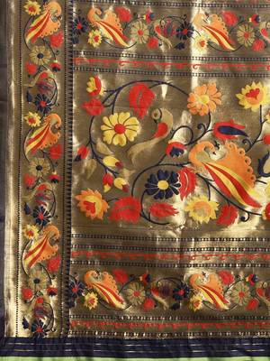navy_blue navy blue & gold-toned zari silk blend paithani saree 4