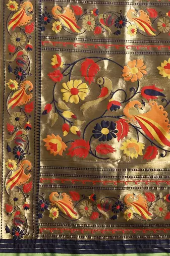 navy_blue navy blue & gold-toned zari silk blend paithani saree