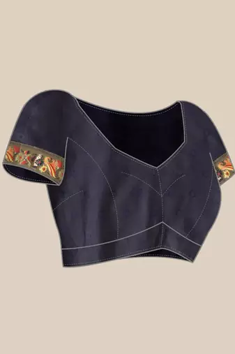navy_blue navy blue & gold-toned zari silk blend paithani saree