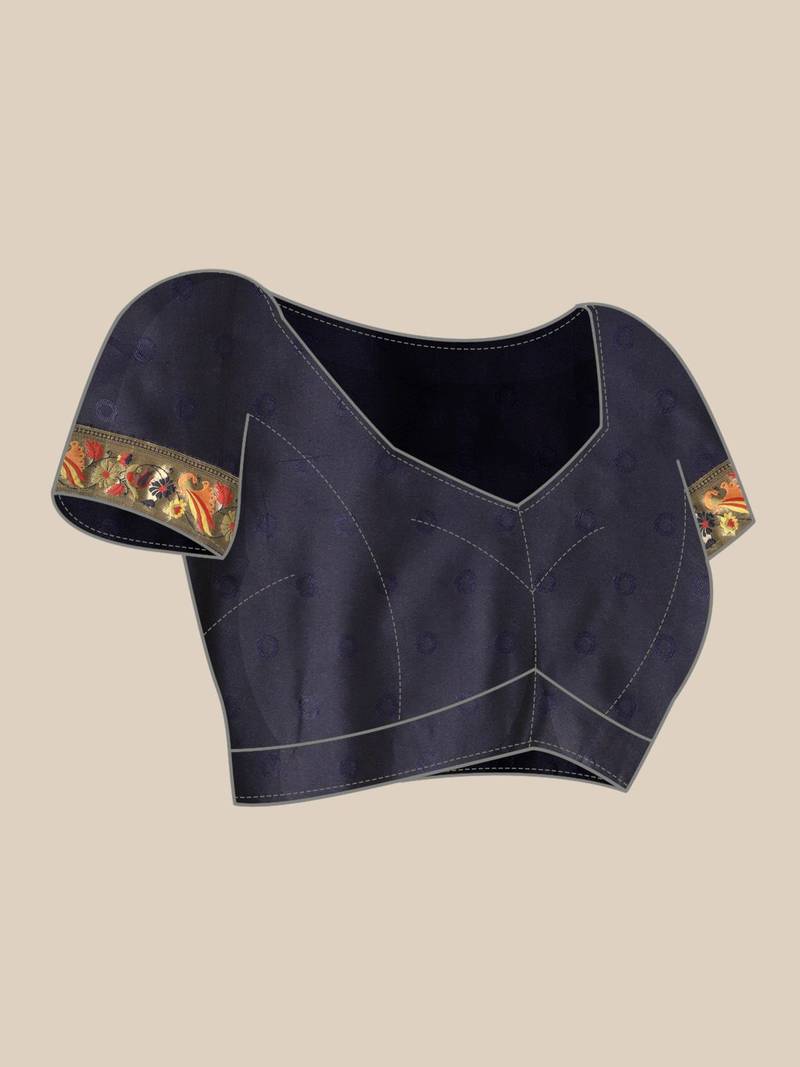 navy_blue navy blue & gold-toned zari silk blend paithani saree