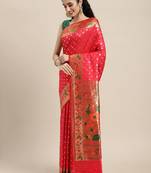 red red zari silk blend paithani saree