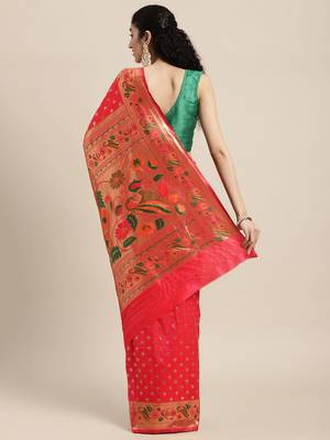 red red zari silk blend paithani saree 2