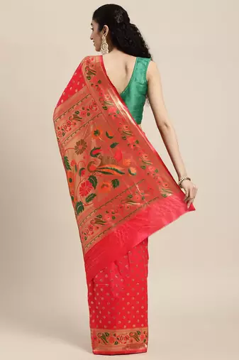 red red zari silk blend paithani saree