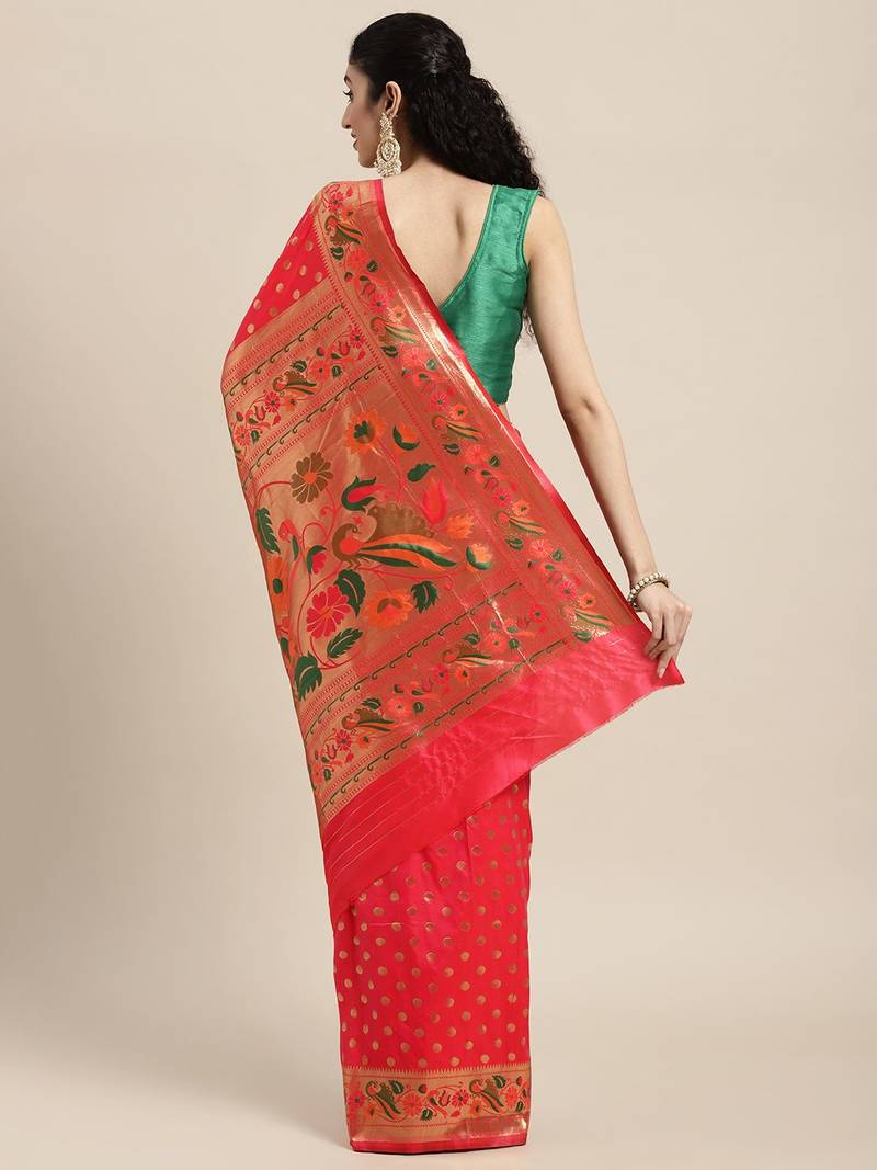 red red zari silk blend paithani saree