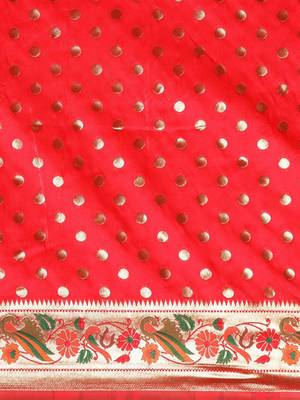 red red zari silk blend paithani saree 3