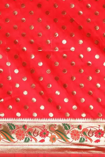 red red zari silk blend paithani saree