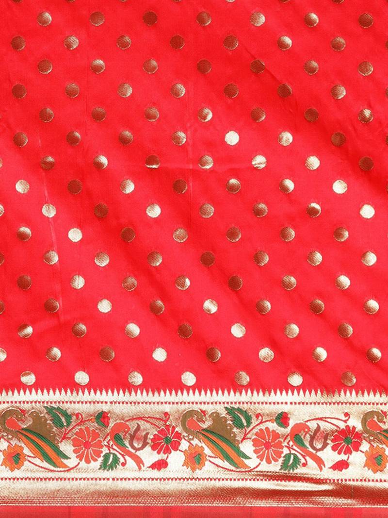 red red zari silk blend paithani saree