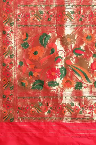 red red zari silk blend paithani saree
