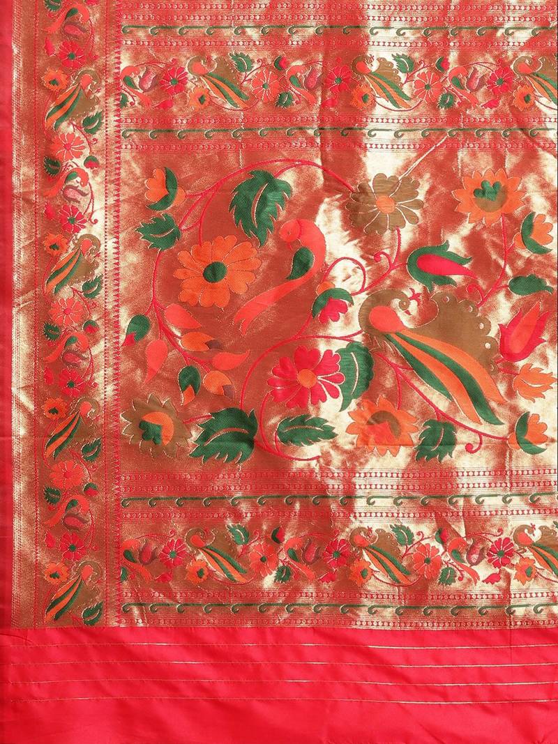 red red zari silk blend paithani saree