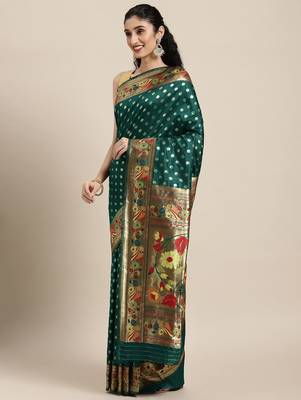 green green zari silk blend paithani saree 1