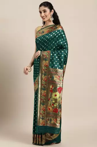 green green zari silk blend paithani saree