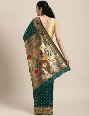 green green zari silk blend paithani saree 2