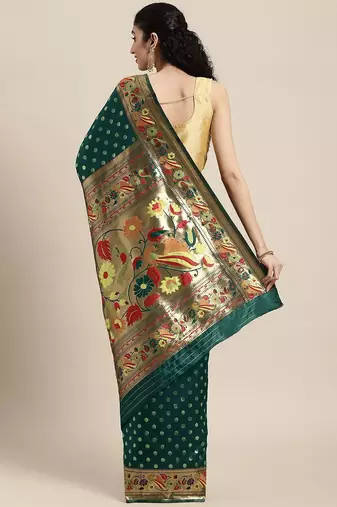 green green zari silk blend paithani saree