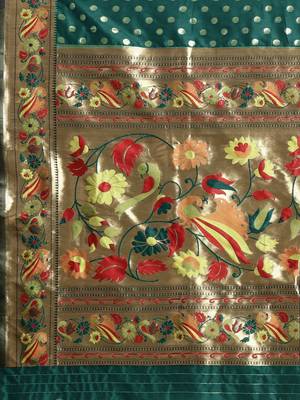 green green zari silk blend paithani saree 3