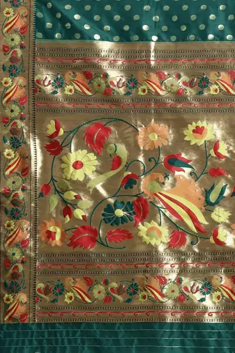 green green zari silk blend paithani saree