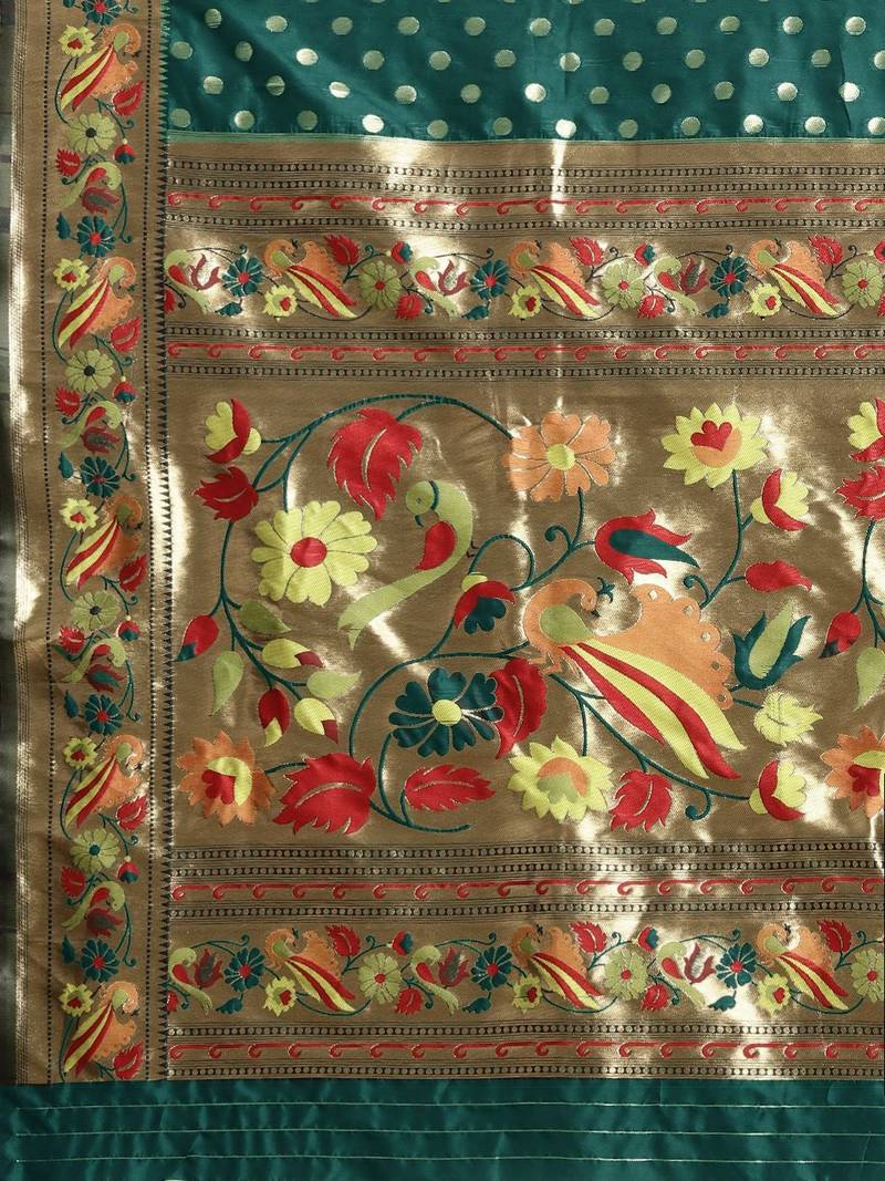 green green zari silk blend paithani saree