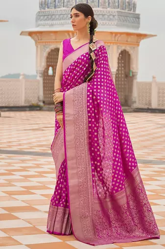 Yellow bandhani gotta patti half & half saree