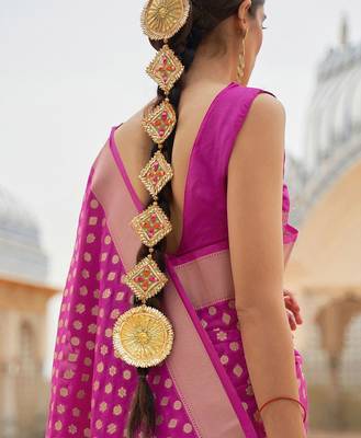 Yellow bandhani gotta patti half & half saree 3