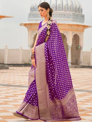 violet violet & golden ethnic motifs zari banarasi saree 1