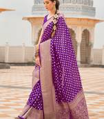 violet violet & golden ethnic motifs zari banarasi saree