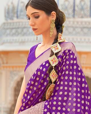 violet violet & golden ethnic motifs zari banarasi saree 2