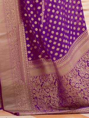 violet violet & golden ethnic motifs zari banarasi saree 3