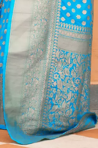 turquoise turquoise blue & gold-toned zari banarasi saree