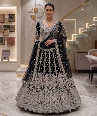 Purple Net Semi Stitched Lehenga Choli with Embroidery & Sequence Work 1