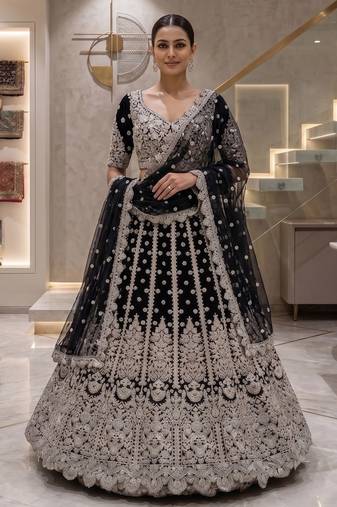Purple Net Semi Stitched Lehenga Choli with Embroidery & Sequence Work