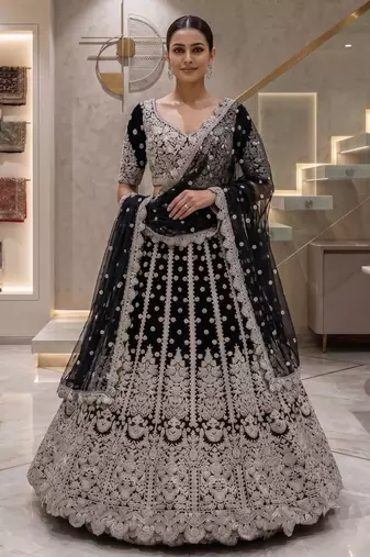Purple Net Semi Stitched Lehenga Choli with Embroidery & Sequence Work