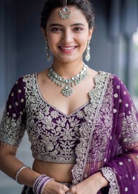 Teal Net Semi Stitched Lehenga Choli with Embroidery & Sequence Work 2