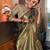 grey grey & red floral woven design zari organza saree